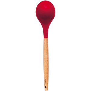 OIKOS COLHER SILICONE COM CABO DE MADEIRA VERMELHO